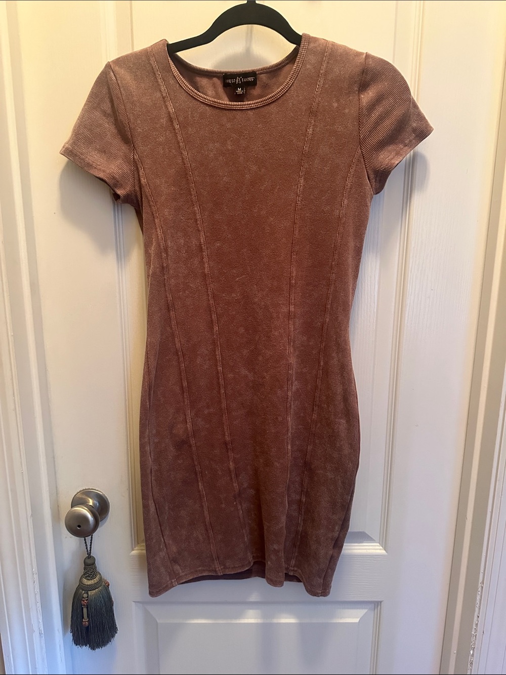 Almost Famous Mauve-Wash Short Sleeve Bodycon Mini Dress
